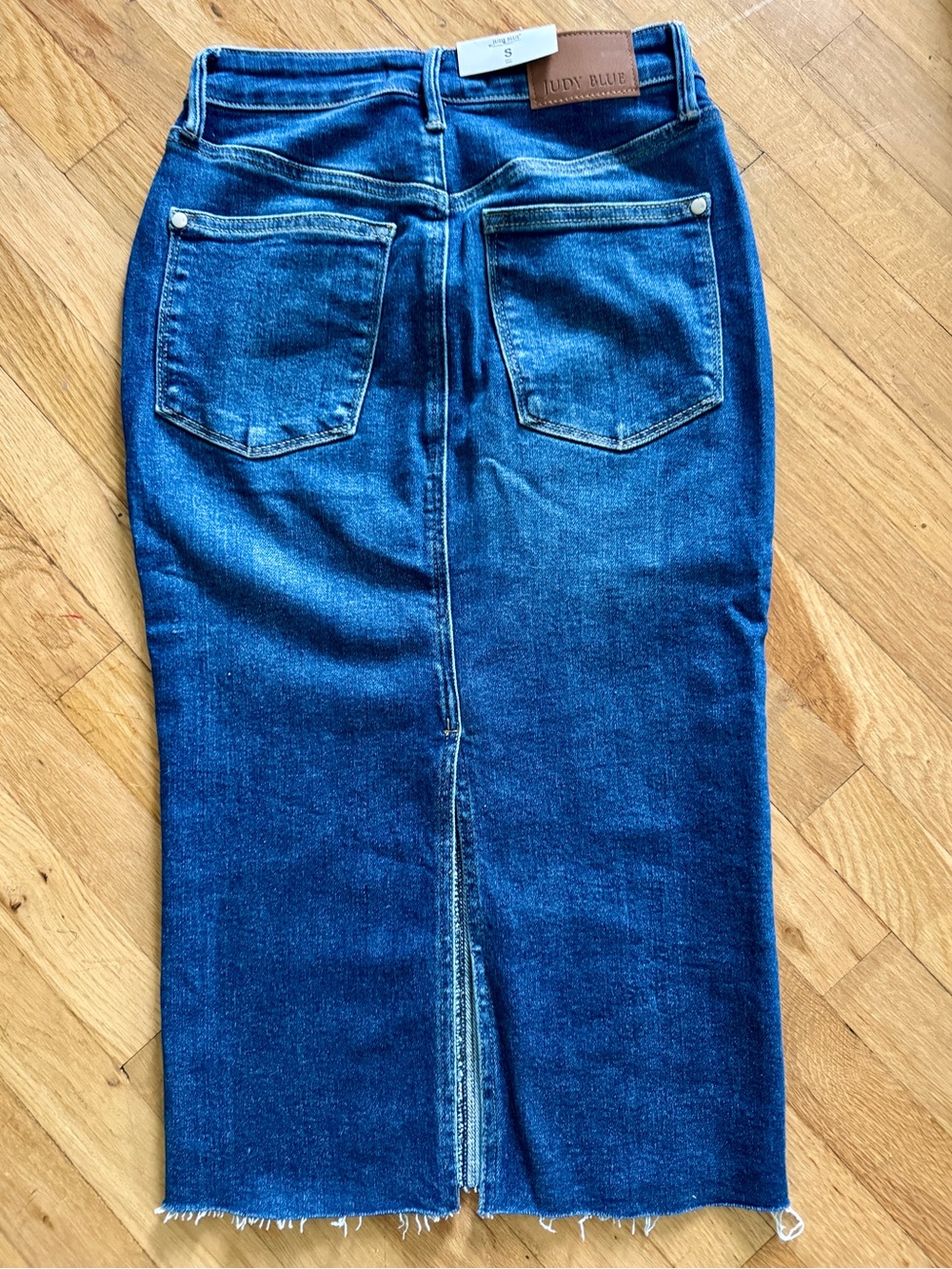 Judy Blue Stretch Denim Pencil Skirt Raw Hem JB2831 Dark Blue Size S - Picture 7 of 9